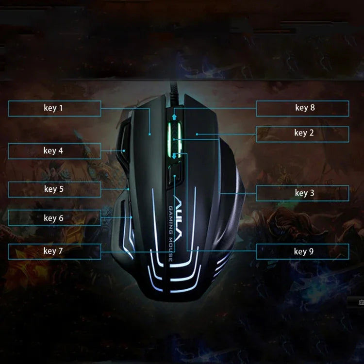Aula Series Ghost Shark II เมาส์เกม USB แบบมีสายพร้อมไฟสีสัน 7D ความละเอียดสูงสุด 4000 DPI, Ghost Shark II(B)