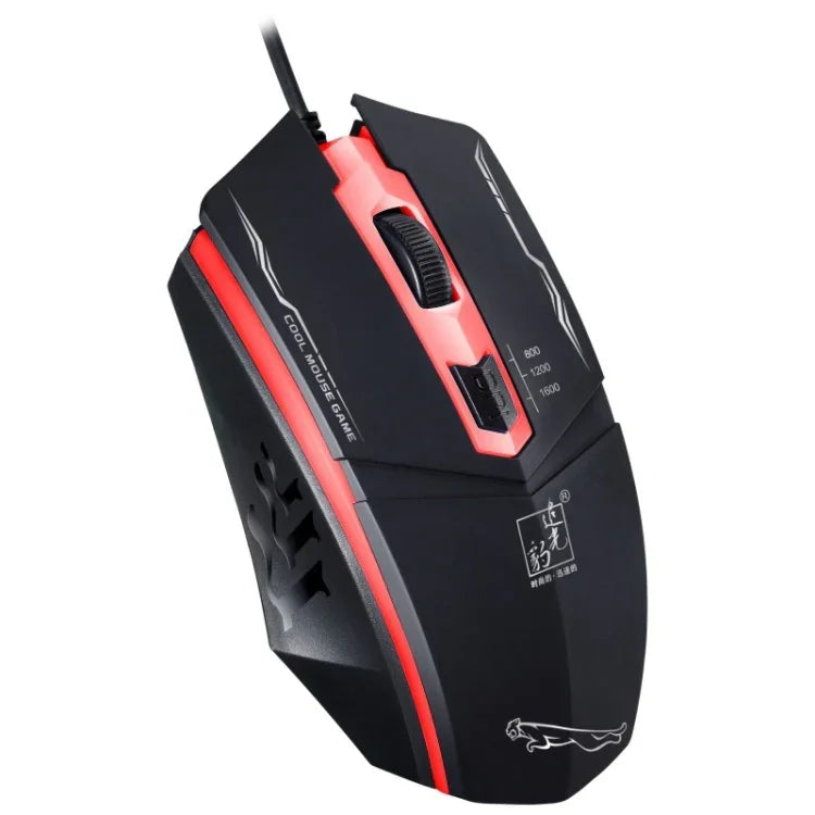 Chasing Leopard 199 เมาส์เกมออปติคอล USB แบบมีสาย ความละเอียด 1600 DPI ปรับได้ 3 ระดับ พร้อมไฟ LED หลัง ความยาวสาย: 1.3 ม., 199 สีดำ, 199