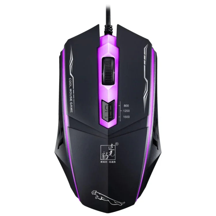 Chasing Leopard 199 เมาส์เกมออปติคอล USB แบบมีสาย ความละเอียด 1600 DPI ปรับได้ 3 ระดับ พร้อมไฟ LED หลัง ความยาวสาย: 1.3 ม., 199 สีดำ, 199