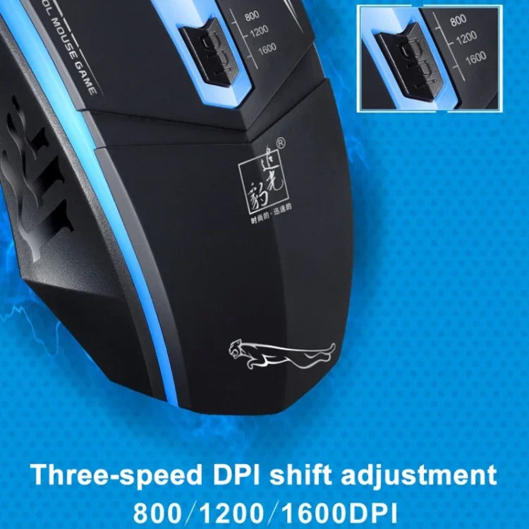 Chasing Leopard 199 เมาส์เกมออปติคอล USB แบบมีสาย ความละเอียด 1600 DPI ปรับได้ 3 ระดับ พร้อมไฟ LED หลัง ความยาวสาย: 1.3 ม., 199 สีดำ, 199