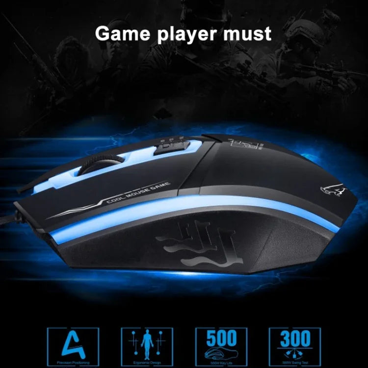 Chasing Leopard 199 เมาส์เกมออปติคอล USB แบบมีสาย ความละเอียด 1600 DPI ปรับได้ 3 ระดับ พร้อมไฟ LED หลัง ความยาวสาย: 1.3 ม., 199 สีดำ, 199