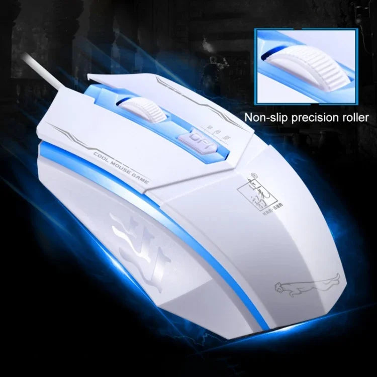 Chasing Leopard 199 เมาส์เกมออปติคอล USB แบบมีสาย ความละเอียด 1600 DPI ปรับได้ 3 ระดับ พร้อมไฟ LED หลัง ความยาวสาย: 1.3 ม., 199 สีดำ, 199