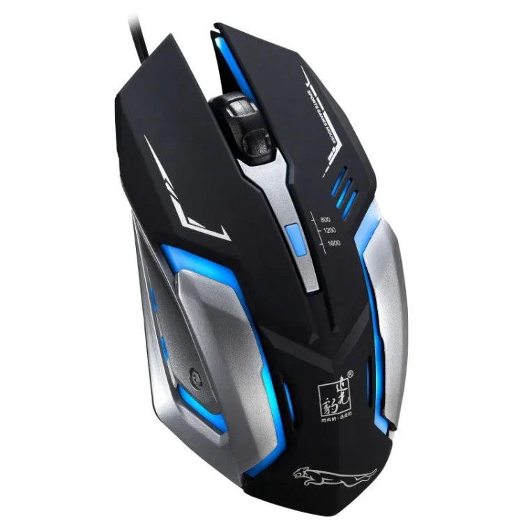 Chasing Leopard K1 เมาส์เกมออปติคอล USB แบบมีสาย ความละเอียด 1600 DPI ปรับได้ 3 ระดับ พร้อมไฟ LED หลังและโหมดเงียบ ความยาวสาย: 1.3 ม.