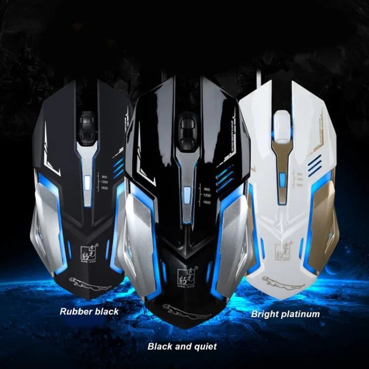 Chasing Leopard K1 เมาส์เกมออปติคอล USB แบบมีสาย ความละเอียด 1600 DPI ปรับได้ 3 ระดับ พร้อมไฟ LED หลังและโหมดเงียบ ความยาวสาย: 1.3 ม.
