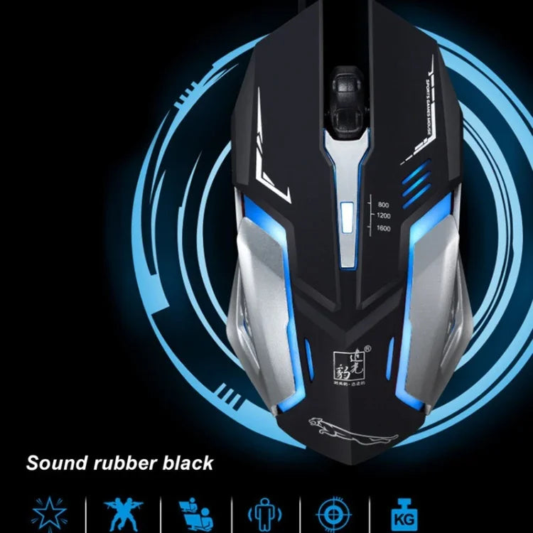 Chasing Leopard K1 เมาส์เกมออปติคอล USB แบบมีสาย ความละเอียด 1600 DPI ปรับได้ 3 ระดับ พร้อมไฟ LED หลังและโหมดเงียบ ความยาวสาย: 1.3 ม.
