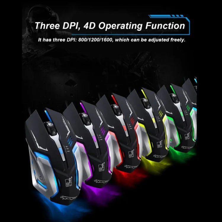 Chasing Leopard K1 เมาส์เกมออปติคอล USB แบบมีสาย ความละเอียด 1600 DPI ปรับได้ 3 ระดับ พร้อมไฟ LED หลังและโหมดเงียบ ความยาวสาย: 1.3 ม.