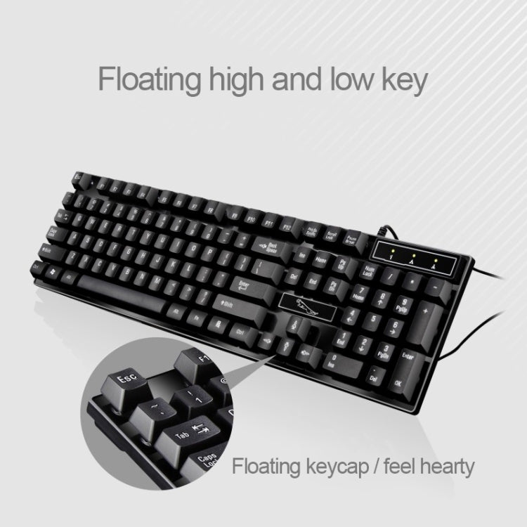 Chasing Leopard Q17 คีย์บอร์ดเกมออฟฟิศ USB แบบมีสาย 104 ปุ่ม พร้อมเมาส์แบบสมมาตร ชุดสายคีย์บอร์ดยาว 1.4 ม., สายเมาส์ยาว 1.3 ม., Q17 สีดำ, Q17 สีขาว