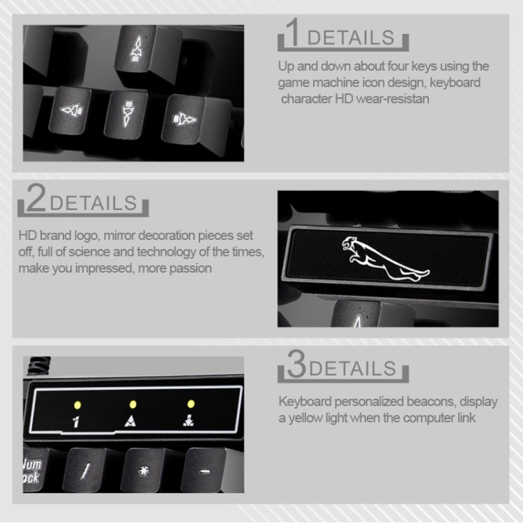 Chasing Leopard Q17 คีย์บอร์ดเกมออฟฟิศ USB แบบมีสาย 104 ปุ่ม พร้อมเมาส์แบบสมมาตร ชุดสายคีย์บอร์ดยาว 1.4 ม., สายเมาส์ยาว 1.3 ม., Q17 สีดำ, Q17 สีขาว