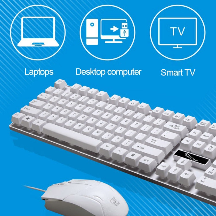 Chasing Leopard Q17 คีย์บอร์ดเกมออฟฟิศ USB แบบมีสาย 104 ปุ่ม พร้อมเมาส์แบบสมมาตร ชุดสายคีย์บอร์ดยาว 1.4 ม., สายเมาส์ยาว 1.3 ม., Q17 สีดำ, Q17 สีขาว