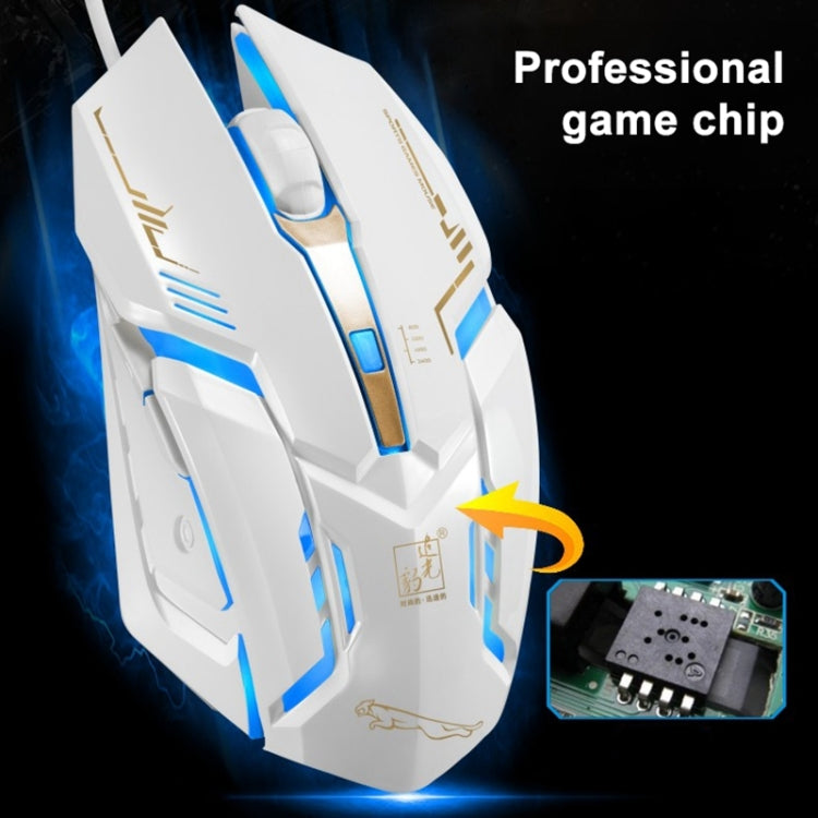Chasing Leopard V17 เมาส์เกมออปติคอล USB แบบมีสาย ความละเอียด 2400 DPI ปรับได้ 4 ระดับ พร้อมไฟ LED แบบหายใจ ความยาวสาย: 1.45 ม., V17, V17 สีดำเจ็ท