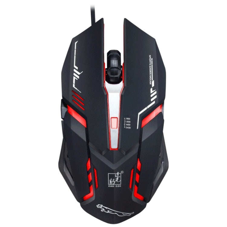 Chasing Leopard V17 เมาส์เกมออปติคอล USB แบบมีสาย ความละเอียด 2400 DPI ปรับได้ 4 ระดับ พร้อมไฟ LED แบบหายใจ ความยาวสาย: 1.45 ม., V17, V17 สีดำเจ็ท