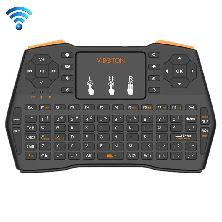 คีย์บอร์ดไร้สาย VIBOTON i8 Plus 2.4GHz QWERT อัปเดต พร้อมทัชแพด สำหรับ TV Box, Mi Box, คอมพิวเตอร์, แท็บเล็ต, แล็ปท็อป และโปรเจคเตอร์ (สีดำ), คีย์บอร์ดไร้สาย