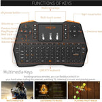 คีย์บอร์ดไร้สาย VIBOTON i8 Plus 2.4GHz QWERT อัปเดต พร้อมทัชแพด สำหรับ TV Box, Mi Box, คอมพิวเตอร์, แท็บเล็ต, แล็ปท็อป และโปรเจคเตอร์ (สีดำ), คีย์บอร์ดไร้สาย