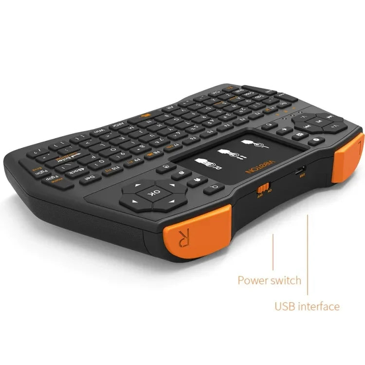 คีย์บอร์ดไร้สาย VIBOTON i8 Plus 2.4GHz QWERT อัปเดต พร้อมทัชแพด สำหรับ TV Box, Mi Box, คอมพิวเตอร์, แท็บเล็ต, แล็ปท็อป และโปรเจคเตอร์ (สีดำ), คีย์บอร์ดไร้สาย