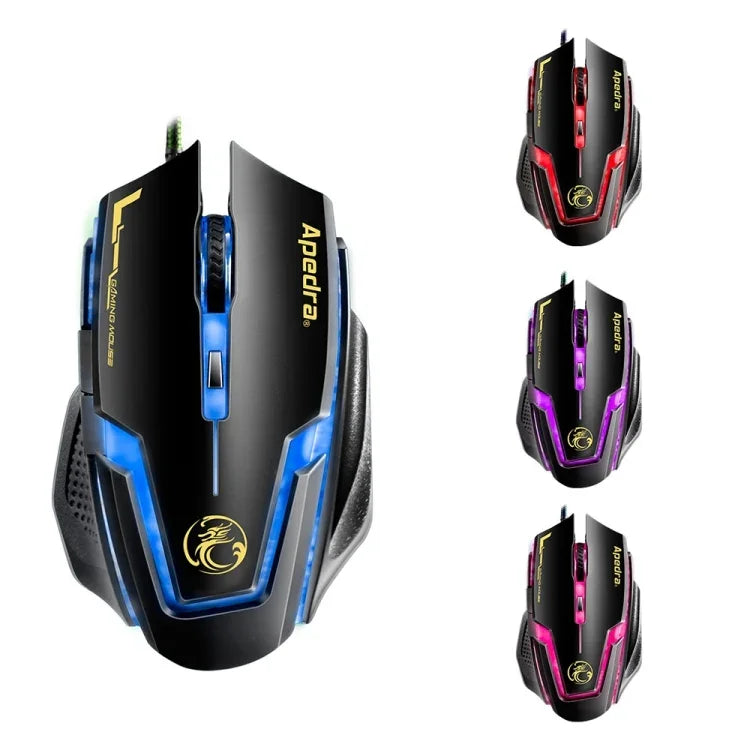เมาส์เกมมิ่ง Apedra iMICE A9 ความแม่นยำสูง ไฟ LED หายใจควบคุมสีสี่สี USB 6 ปุ่ม 3200 DPI เมาส์เกมมิ่งแบบมีสายสำหรับคอมพิวเตอร์ PC แล็ปท็อป, iMICE A9