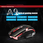 เมาส์เกมมิ่ง Apedra iMICE A9 ความแม่นยำสูง ไฟ LED หายใจควบคุมสีสี่สี USB 6 ปุ่ม 3200 DPI เมาส์เกมมิ่งแบบมีสายสำหรับคอมพิวเตอร์ PC แล็ปท็อป, iMICE A9