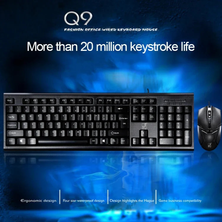 ชุดคีย์บอร์ดเกมมิ่งมืออาชีพลายตาราง Chasing Leopard Q9 1600 DPI พร้อมเมาส์ออปติคอล