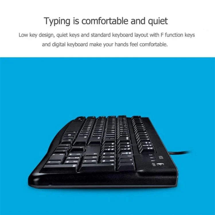 คีย์บอร์ดแบบมีสายกันน้ำกระเซ็น Logitech K120 USB สำหรับคอมพิวเตอร์ตั้งโต๊ะ/แล็ปท็อป, Logitech K120