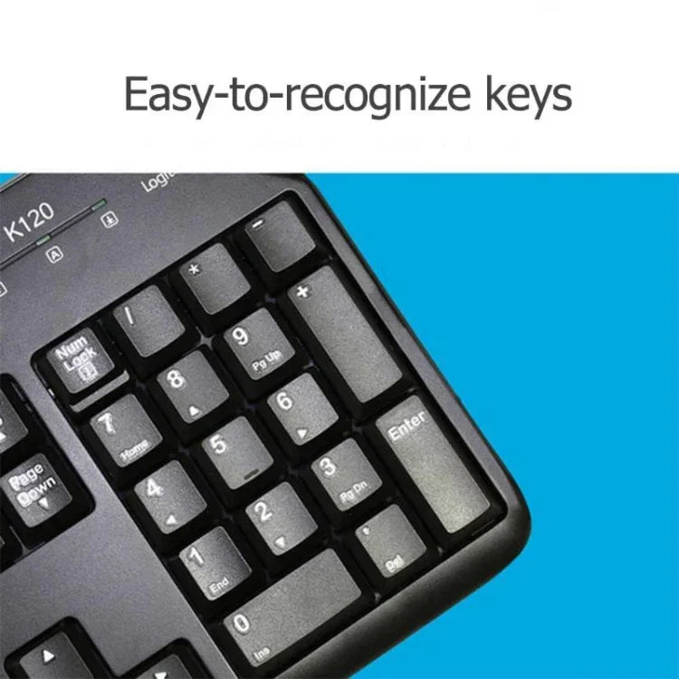 คีย์บอร์ดแบบมีสายกันน้ำกระเซ็น Logitech K120 USB สำหรับคอมพิวเตอร์ตั้งโต๊ะ/แล็ปท็อป, Logitech K120