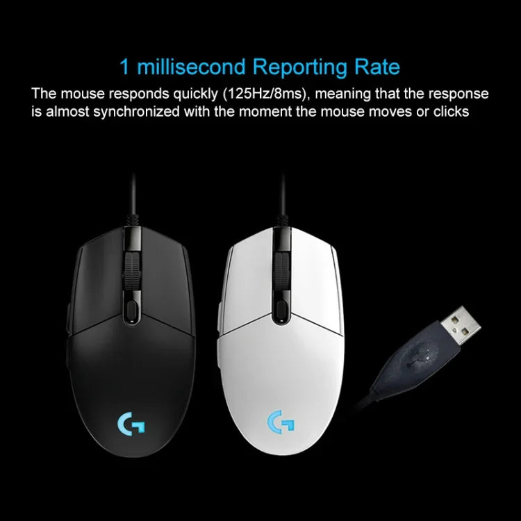 เมาส์เกมมิ่งออปติคอลแบบมีสาย Logitech G102 6 ปุ่ม ไฟ RGB 6000DPI ปรับความเร็วได้ 5 ระดับ ความยาวสาย: 2 เมตร, G102, G102 (สีขาว)