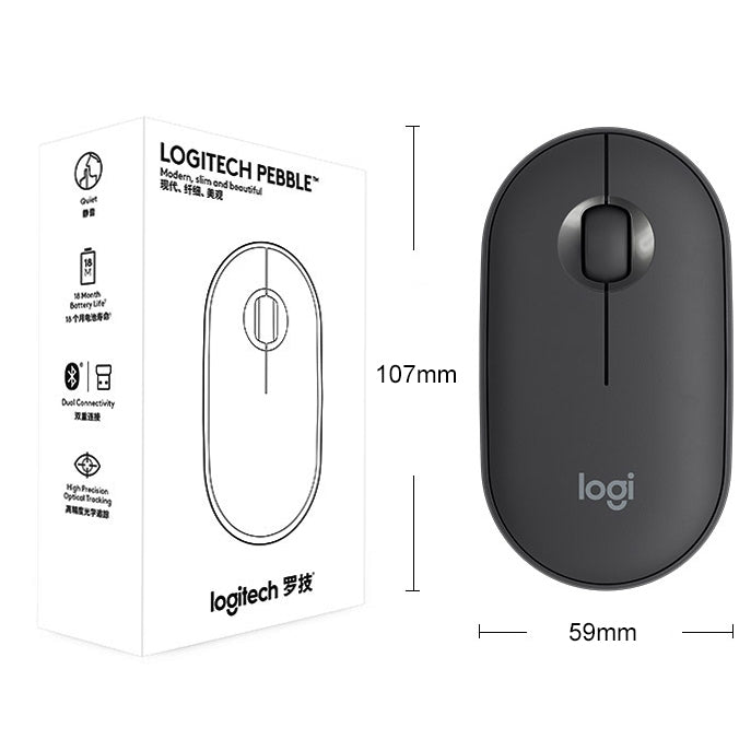 เมาส์ออปติคอลไร้สายบลูทูธ Logitech Pebble รูปก้อนหินบาง 3 ปุ่ม 1000DPI เงียบ ระยะไร้สาย: 10 เมตร