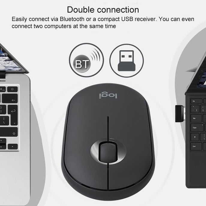 เมาส์ออปติคอลไร้สายบลูทูธ Logitech Pebble รูปก้อนหินบาง 3 ปุ่ม 1000DPI เงียบ ระยะไร้สาย: 10 เมตร
