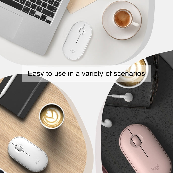 เมาส์ออปติคอลไร้สายบลูทูธ Logitech Pebble รูปก้อนหินบาง 3 ปุ่ม 1000DPI เงียบ ระยะไร้สาย: 10 เมตร