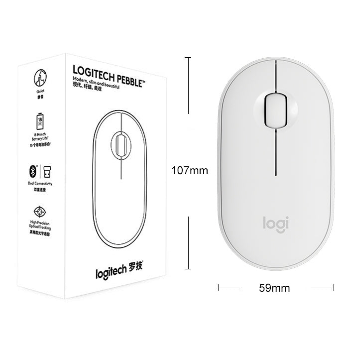 เมาส์ออปติคอลไร้สายบลูทูธ Logitech Pebble รูปก้อนหินบาง 3 ปุ่ม 1000DPI เงียบ ระยะไร้สาย: 10 เมตร