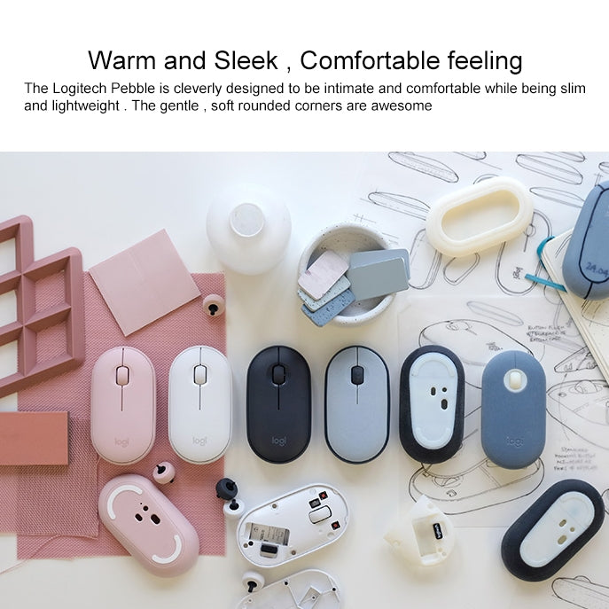 เมาส์ออปติคอลไร้สายบลูทูธ Logitech Pebble รูปก้อนหินบาง 3 ปุ่ม 1000DPI เงียบ ระยะไร้สาย: 10 เมตร