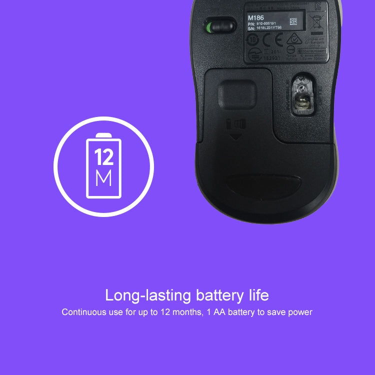 เมาส์ไร้สาย Logitech M186 ประหยัดพลังงานสำหรับสำนักงาน USB สำหรับแล็ปท็อป คอมพิวเตอร์ตั้งโต๊ะ สากล