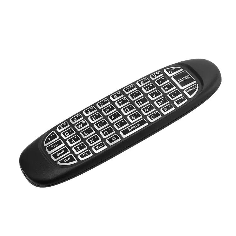 C120 เมาส์แอร์พร้อมแป้นพิมพ์ไร้สาย 2.4GHz พร้อมไฟแบ็คไลท์ ควบคุมระยะไกลแบบ 3D Gyroscope สำหรับ PC, Android TV Box / สมาร์ททีวี, อุปกรณ์เกม