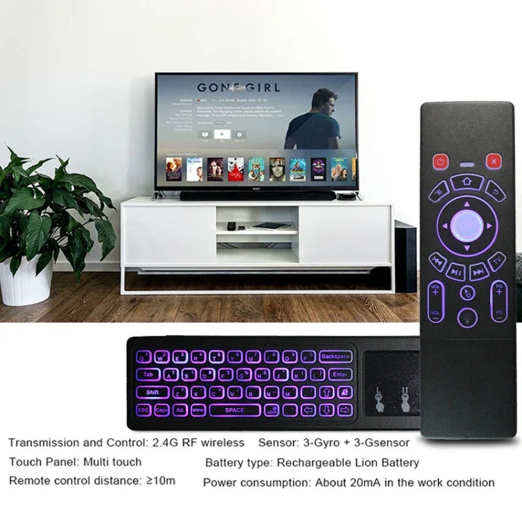 T6 เมาส์แอร์รุ่นไฟสีสันสดใส 2.4GHz พร้อมแป้นพิมพ์ไร้สาย ควบคุมระยะไกลพร้อมทัชแพดและการเรียนรู้ IR สำหรับ PC, Android TV Box / สมาร์ททีวี, อุปกรณ์มัลติมีเดีย รุ่น T6