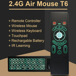 T6 เมาส์แอร์รุ่นไฟสีสันสดใส 2.4GHz พร้อมแป้นพิมพ์ไร้สาย ควบคุมระยะไกลพร้อมทัชแพดและการเรียนรู้ IR สำหรับ PC, Android TV Box / สมาร์ททีวี, อุปกรณ์มัลติมีเดีย รุ่น T6