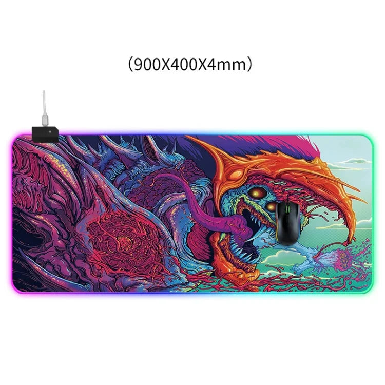 แผ่นรองเมาส์ลายมอนสเตอร์คอมพิวเตอร์ มีไฟ ขนาด: 90 x 40 x 0.4 ซม., 90 x 40 x 0.4 ซม.