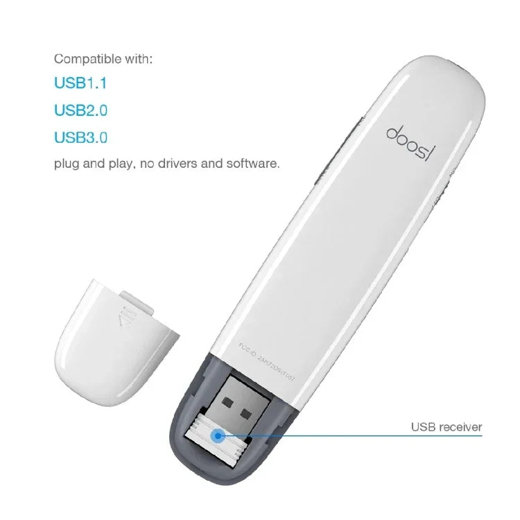 Doosl DSIT007 ปากการีโมทไร้สายชาร์จไฟได้สำหรับการนำเสนอ Powerpoint 2.4GHz ระยะควบคุม: 10m (สีขาว), DSIT007
