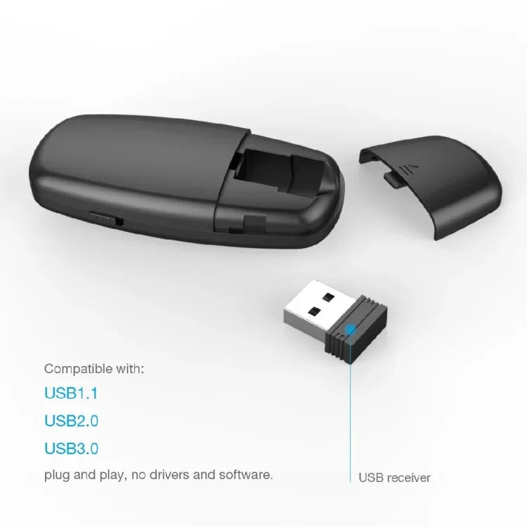 Doosl DSIT011 รีโมทควบคุมการนำเสนอ PowerPoint ขนาดเล็กชาร์จไฟได้ 2.4GHz ระยะควบคุม: 100m (สีดำ)