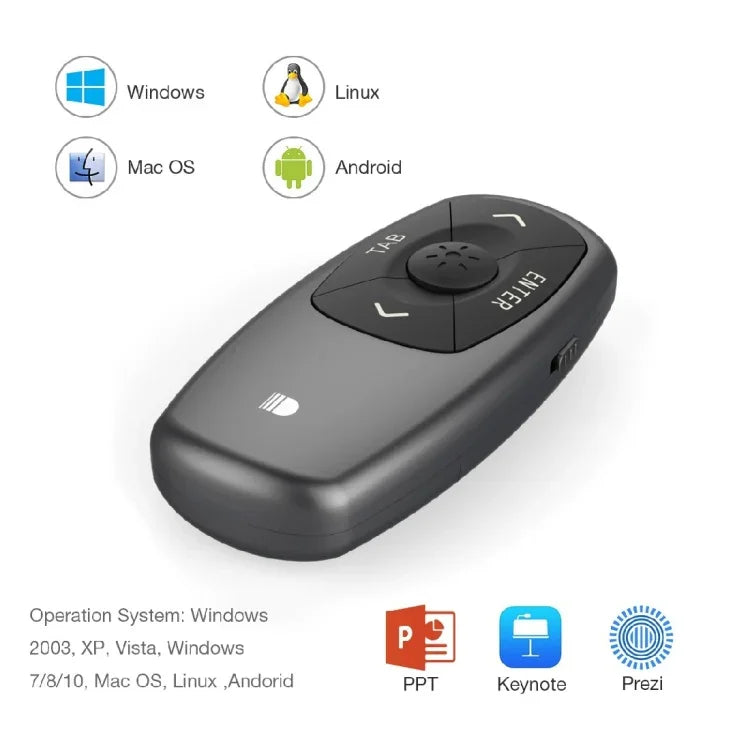 Doosl DSIT011 รีโมทควบคุมการนำเสนอ PowerPoint ขนาดเล็กชาร์จไฟได้ 2.4GHz ระยะควบคุม: 100m (สีดำ)