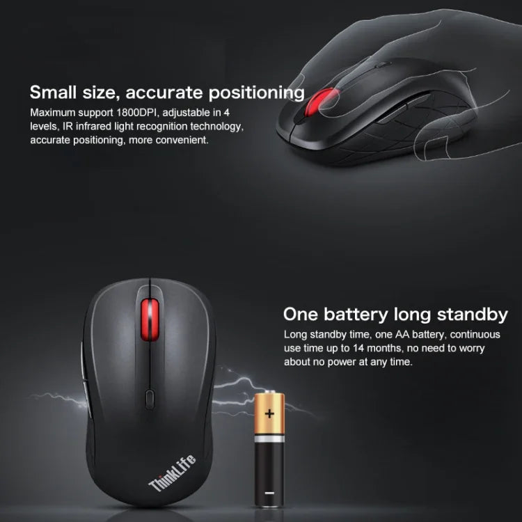 เมาส์บลูทูธไร้สาย Lenovo ThinkLife โหมดคู่ พร้อมฟังก์ชันปิดเสียง, ThinkLife