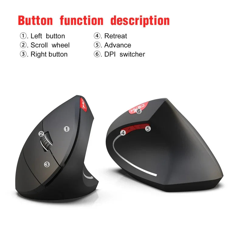 HXSJ T29 เมาส์แนวตั้งไร้สาย Bluetooth 3.0 6 ปุ่ม 2400 DPI ปรับได้ ดีไซน์ตามหลักสรีรศาสตร์, สีเทา T29