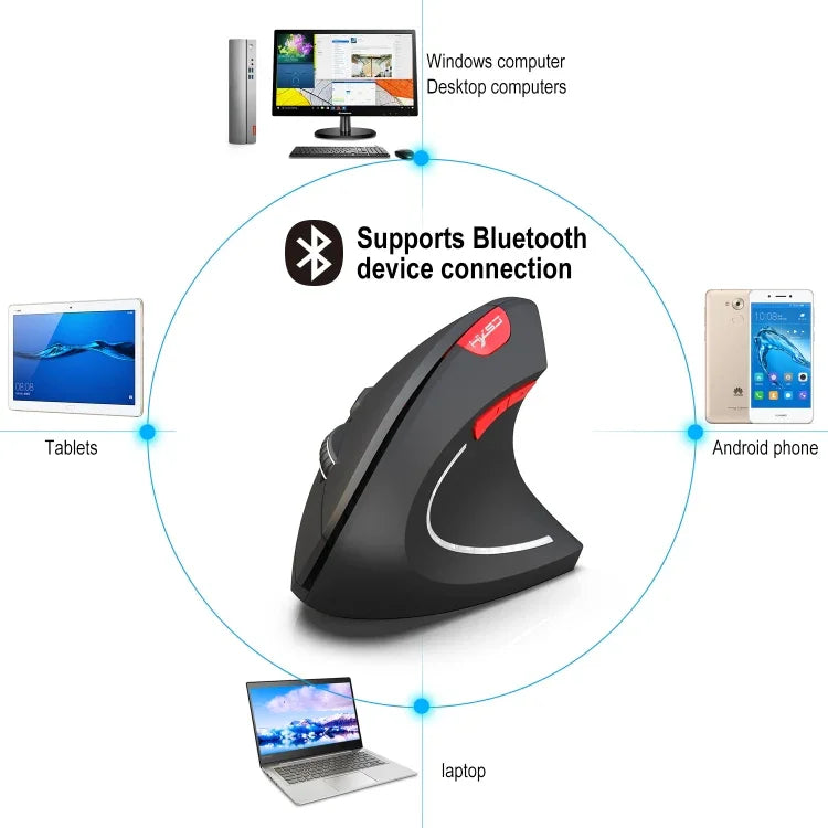 HXSJ T29 เมาส์แนวตั้งไร้สาย Bluetooth 3.0 6 ปุ่ม 2400 DPI ปรับได้ ดีไซน์ตามหลักสรีรศาสตร์, สีเทา T29