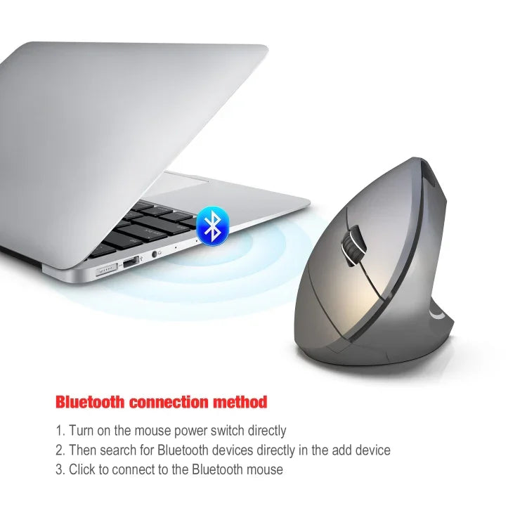 HXSJ T29 เมาส์แนวตั้งไร้สาย Bluetooth 3.0 6 ปุ่ม 2400 DPI ปรับได้ ดีไซน์ตามหลักสรีรศาสตร์, สีเทา T29