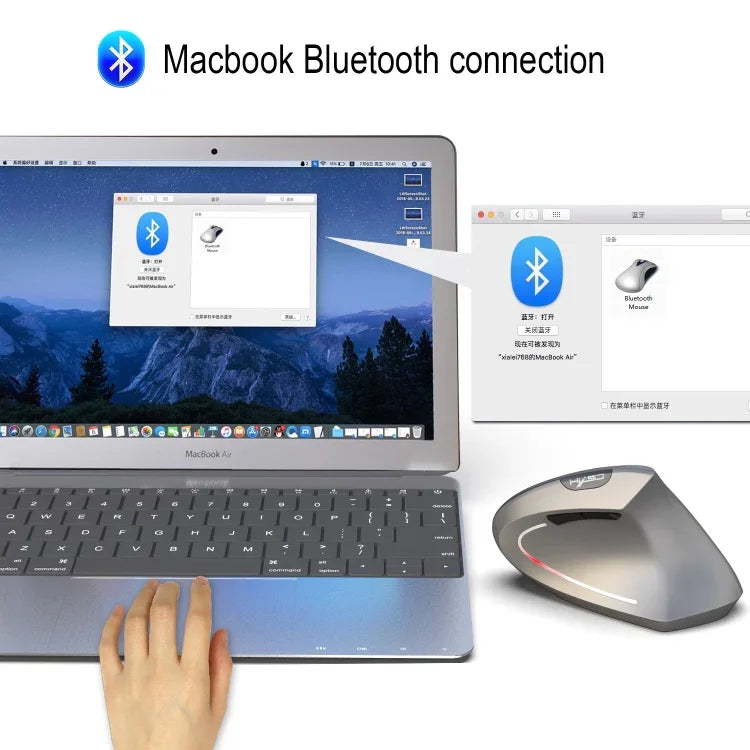 HXSJ T29 เมาส์แนวตั้งไร้สาย Bluetooth 3.0 6 ปุ่ม 2400 DPI ปรับได้ ดีไซน์ตามหลักสรีรศาสตร์, สีเทา T29