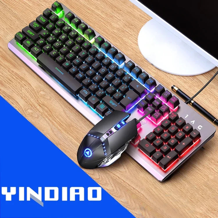 ชุดคีย์บอร์ดไฟ RGB พร้อมเมาส์ออปติคอลไร้เสียง YINDIAO K002 แบบมีสาย สัมผัสเหมือนเครื่องกล, ไฟ RGB / ไร้เสียง / สีดำ, ไฟ RGB / สีขาว