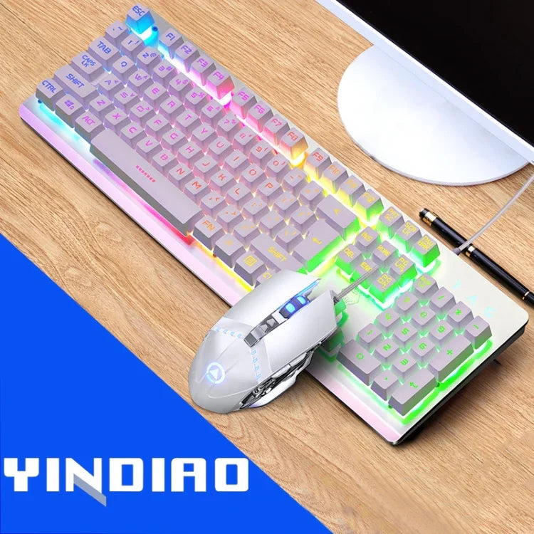 ชุดคีย์บอร์ดไฟ RGB พร้อมเมาส์ออปติคอลไร้เสียง YINDIAO K002 แบบมีสาย สัมผัสเหมือนเครื่องกล, ไฟ RGB / ไร้เสียง / สีดำ, ไฟ RGB / สีขาว