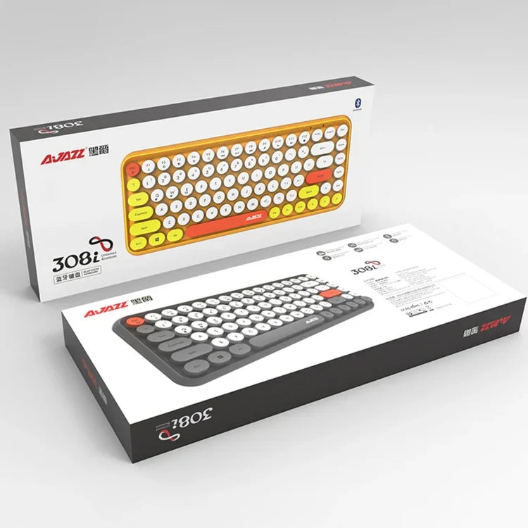 คีย์บอร์ดไร้สาย Ajazz 308I สำหรับแท็บเล็ต โทรศัพท์มือถือ คอมพิวเตอร์ และสำนักงาน สีดำ