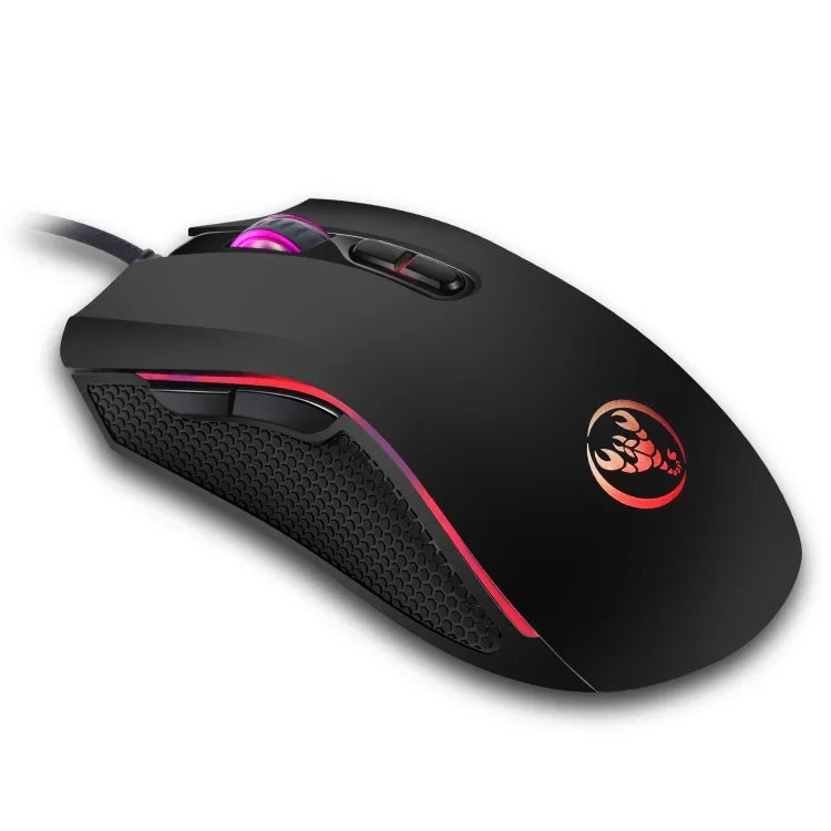 เมาส์เกมมีสาย HXSJ A869 ไฟสีสันสดใส 7 ปุ่ม ปรับความละเอียด 3200 DPI ดีไซน์ตามหลักสรีรศาสตร์, A869