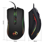 เมาส์เกมมีสาย HXSJ A869 ไฟสีสันสดใส 7 ปุ่ม ปรับความละเอียด 3200 DPI ดีไซน์ตามหลักสรีรศาสตร์, A869