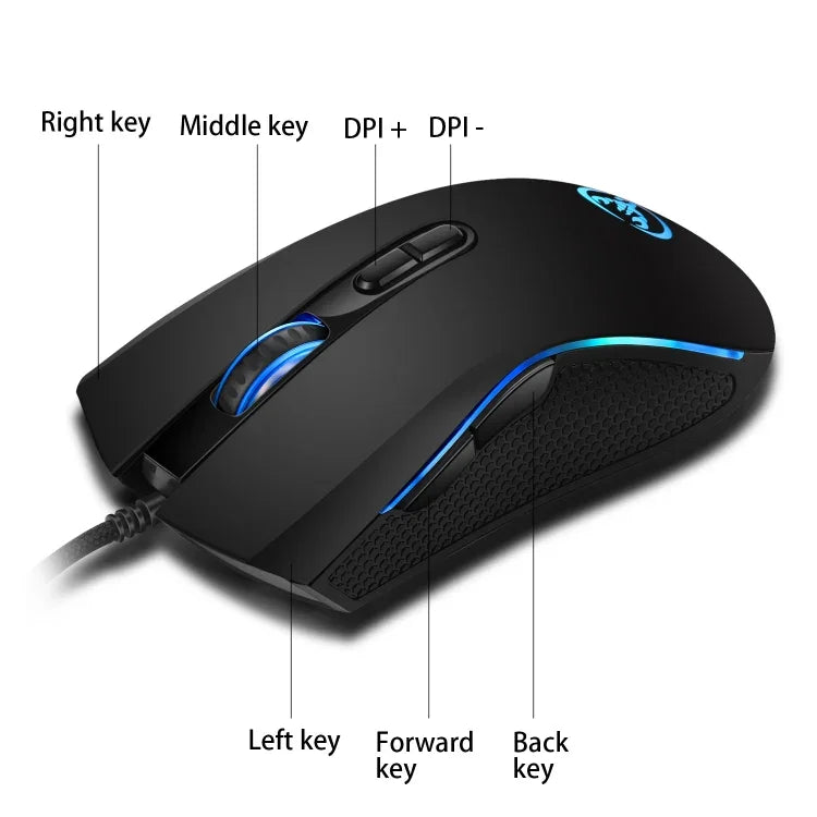 เมาส์เกมมีสาย HXSJ A869 ไฟสีสันสดใส 7 ปุ่ม ปรับความละเอียด 3200 DPI ดีไซน์ตามหลักสรีรศาสตร์, A869