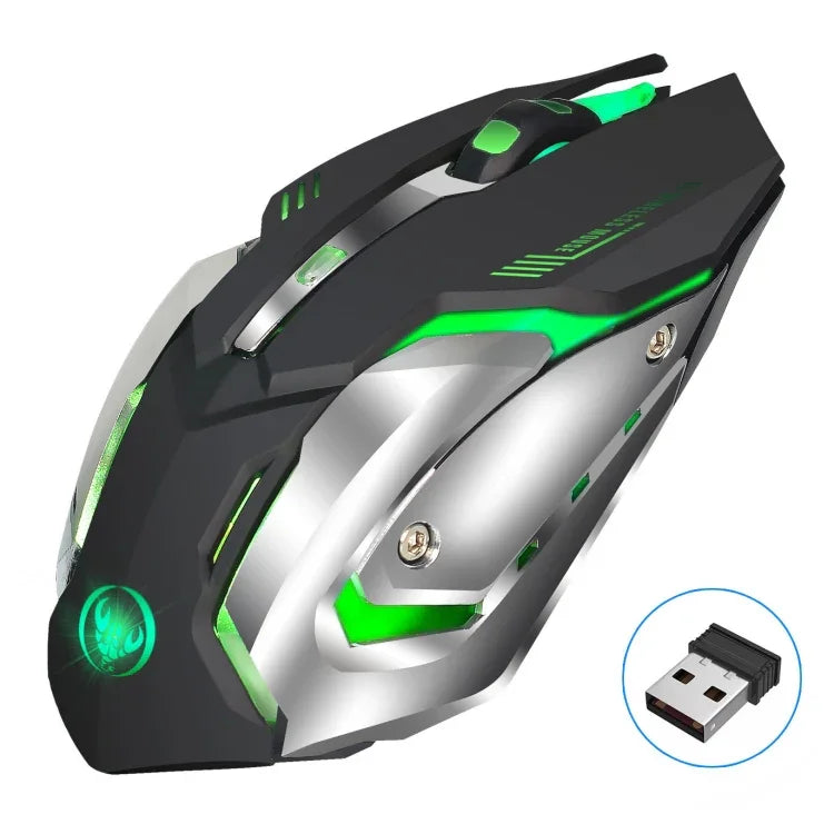 เมาส์เกมมิ่งออปติคอลไร้สายชาร์จได้ HXSJ M10 2.4GHz 6 ปุ่ม ไฟสีสันสดใส 2400DPI สำหรับคอมพิวเตอร์ตั้งโต๊ะ, M10