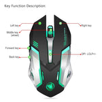 เมาส์เกมมิ่งออปติคอลไร้สายชาร์จได้ HXSJ M10 2.4GHz 6 ปุ่ม ไฟสีสันสดใส 2400DPI สำหรับคอมพิวเตอร์ตั้งโต๊ะ, M10